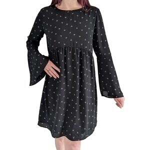 Loft Crescent‎ Moon Shift Dress Black Bell Sleeve Celestial Whimsigoth Witchy